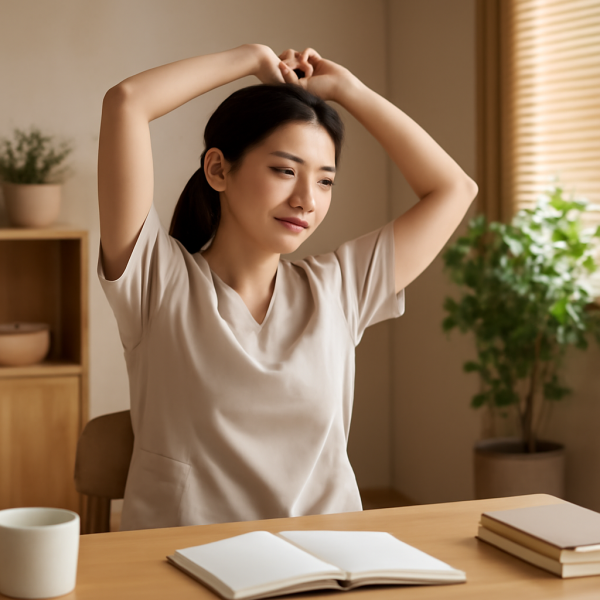 마사지 관리사가 휴식 중 편안하게 스트레칭하는 모습