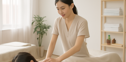 마사지샵 내 관리사가 집중해서 고객을 응대하는 넓은 업무 환경