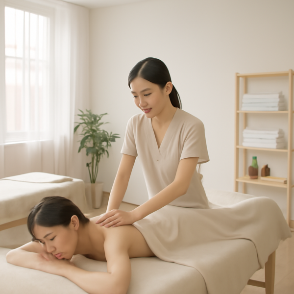 마사지샵 내 관리사가 집중해서 고객을 응대하는 넓은 업무 환경