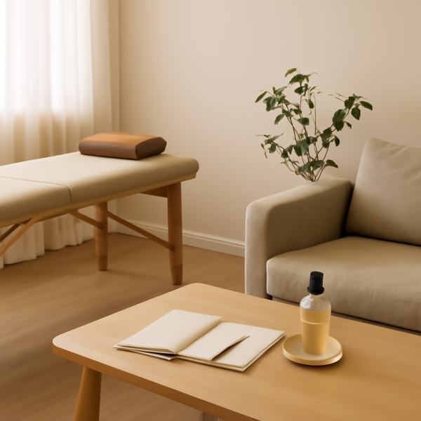 편안하고 청결한 마사지샵 내 휴게 공간 모습
