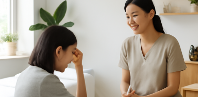 마사지 관리사 업무 중 스트레스 상황을 조절하는 현장 이미지