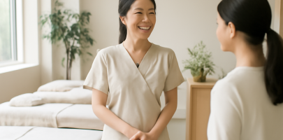 마사지샵에서 전문적으로 응대하는 마사지 관리사 모습
